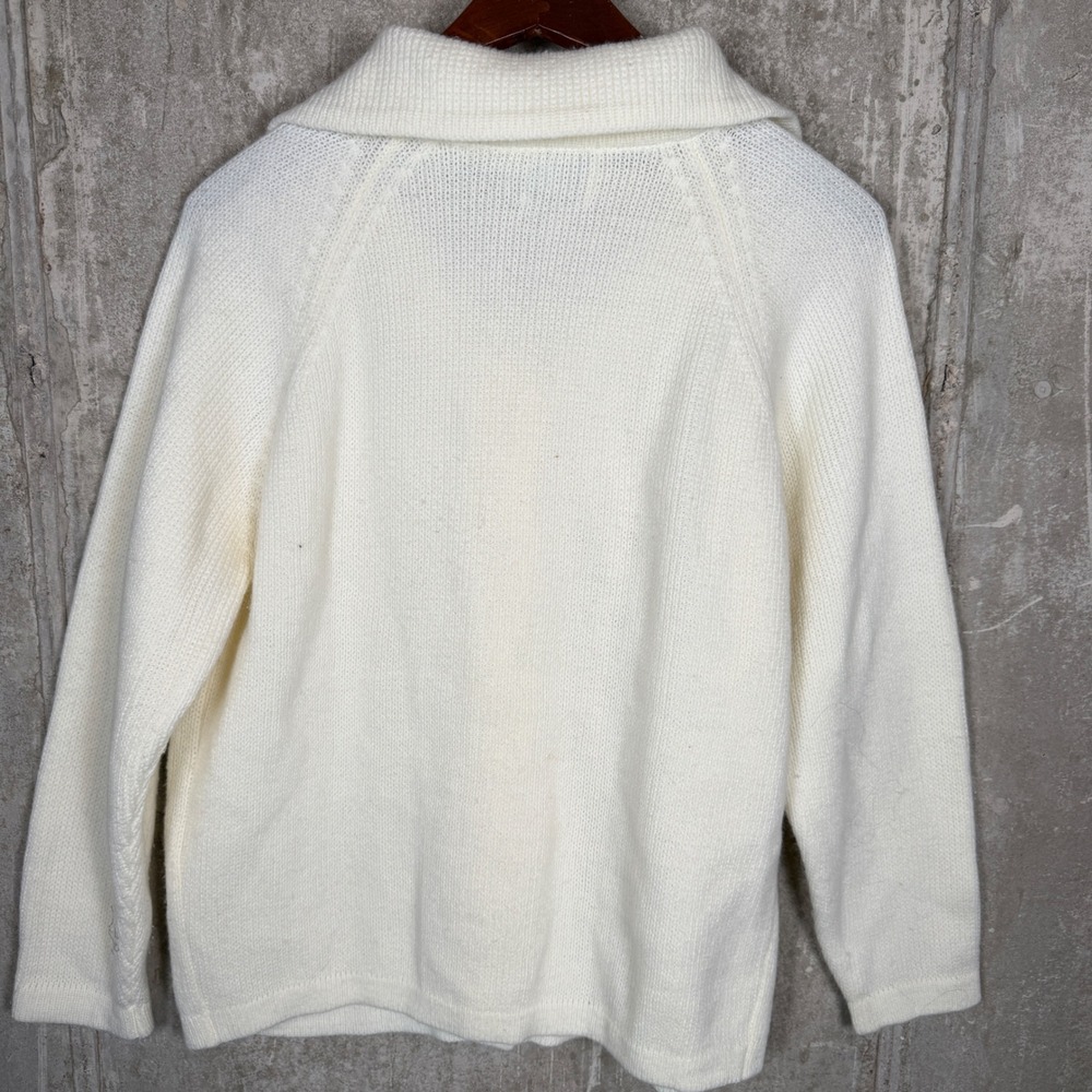 Vintage 60s Cream Acrylic Knit Cardigan Peter Pan Collar Button Front Japan WPL - Picture 4 of 5